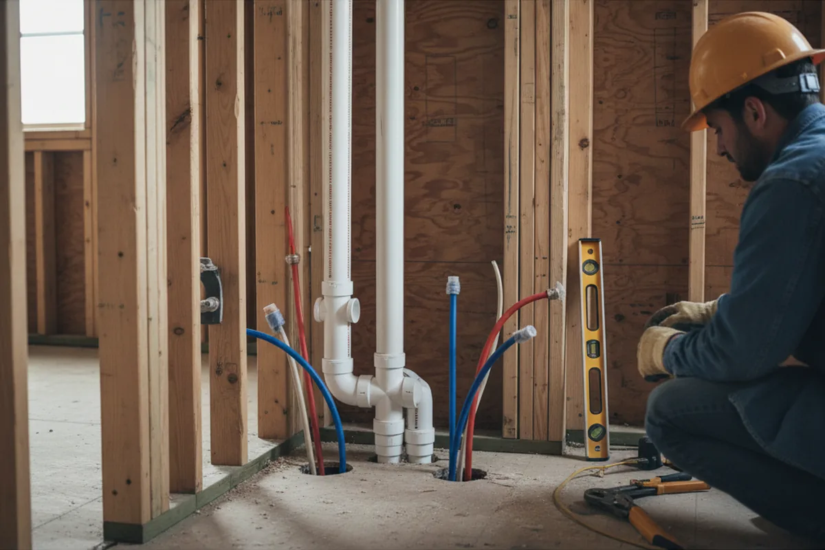 Drain and supply rough-in during Sump Pump Repair in Lake Forest